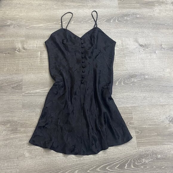 Vintage Adonna Slip Dress Sz M Black Floral Satin Lingerie Coquette Whimsycal - Picture 1 of 5